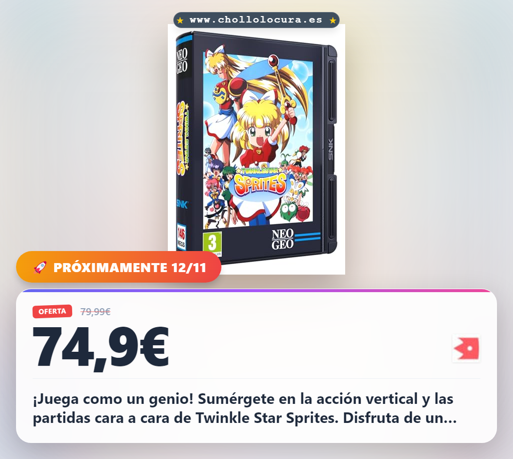 Aprovecha Twinkle Star Sprites NGAES: acción vertical y partidas cara a cara con mecánica arcade intensa en oferta