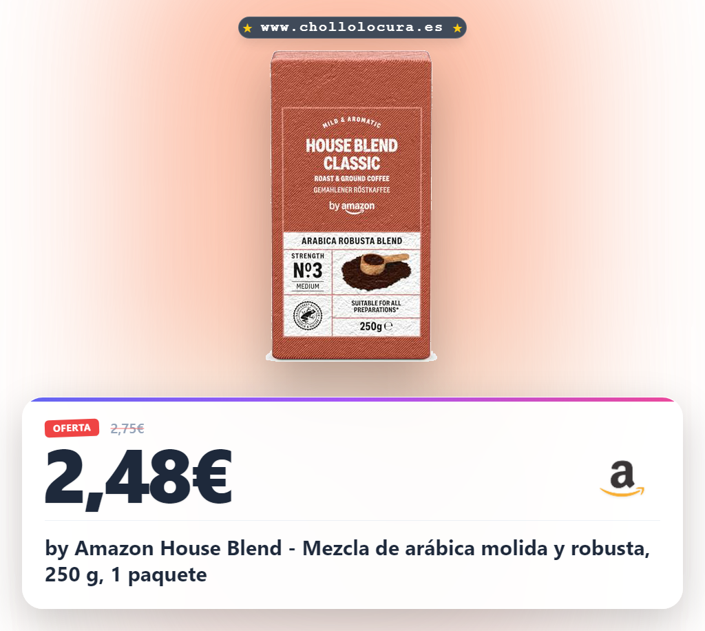 by Amazon House Blend - Mezcla de arábica molida y robusta, 250 g, 1 paquete