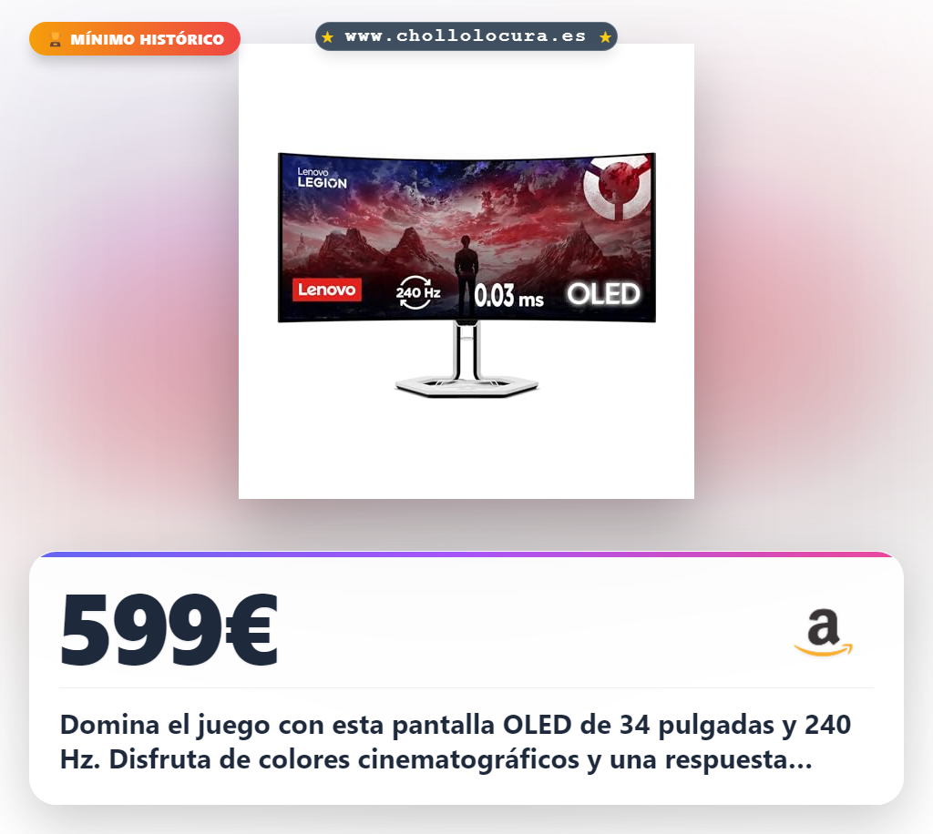 Consigue el monitor gaming OLED 34 pulgadas Lenovo Legion Pro con 240 Hz y True Split al mejor precio