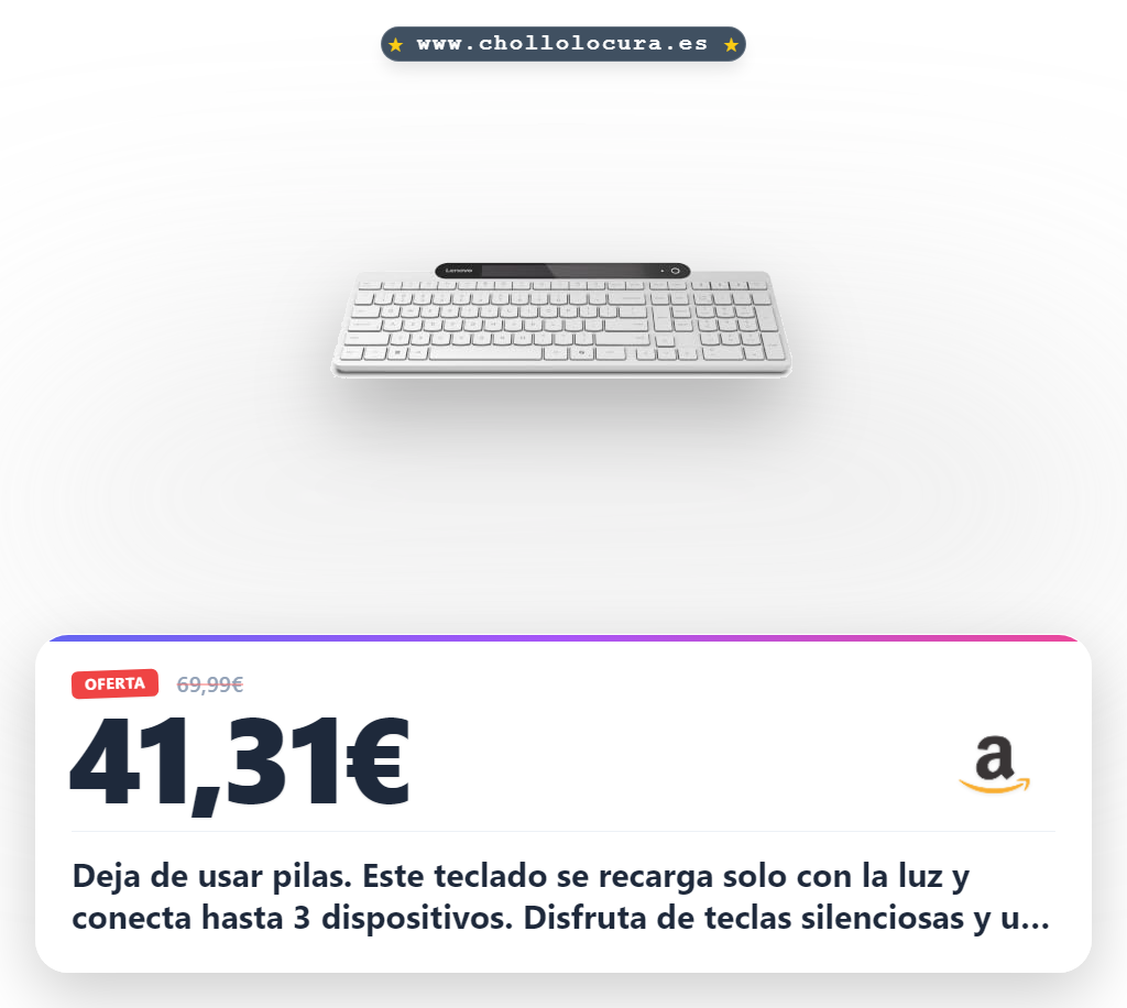 Logra un teclado Bluetooth Lenovo 800 silencioso con autocarga solar y plástico reciclado en oferta