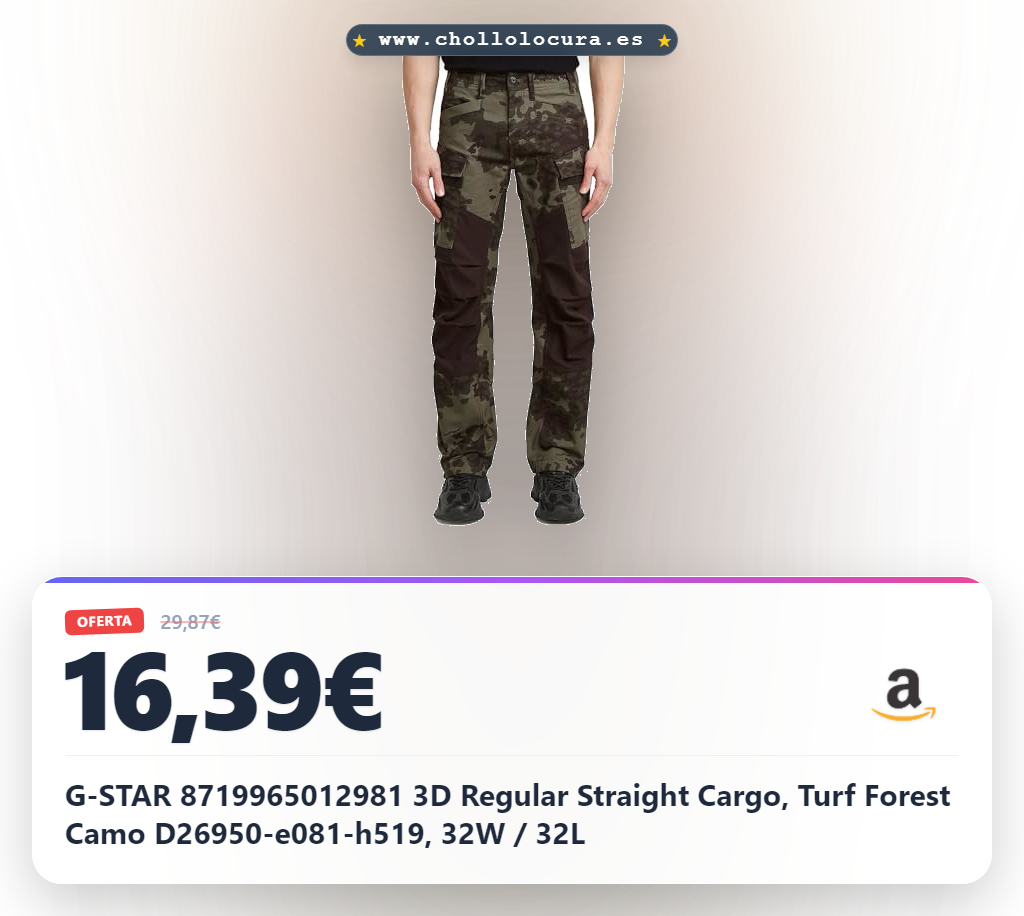 G-STAR 8719965012981 3D Regular Straight Cargo, Turf Forest Camo D26950-e081-h519, 32W / 32L