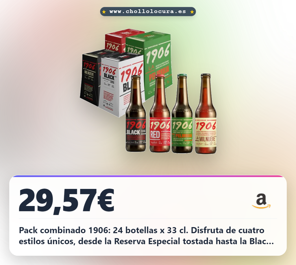 Aprovecha este pack combinado de 4 cervezas 1906 Reserva Especial Irish Red y Black Coupage.