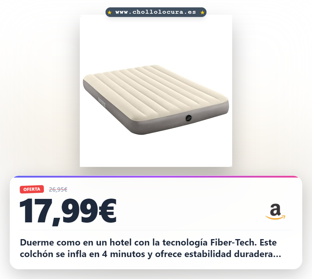 Aprovecha este colchón hinchable INTEX Fiber-Tech para dos personas con válvula 2 en 1 y máxima durabilidad