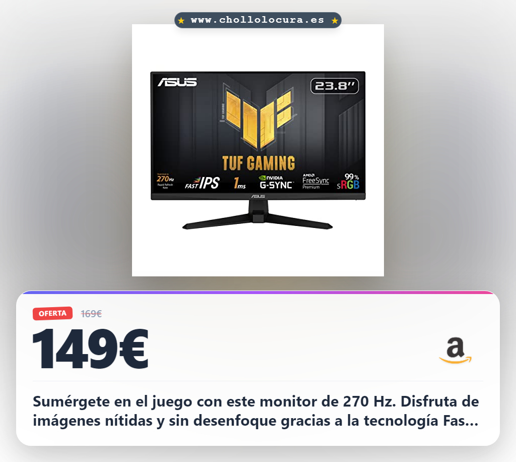 Consigue monitor gaming ASUS VG249QM1A 270Hz Fast IPS con G-Sync y FreeSync Premium al mejor precio