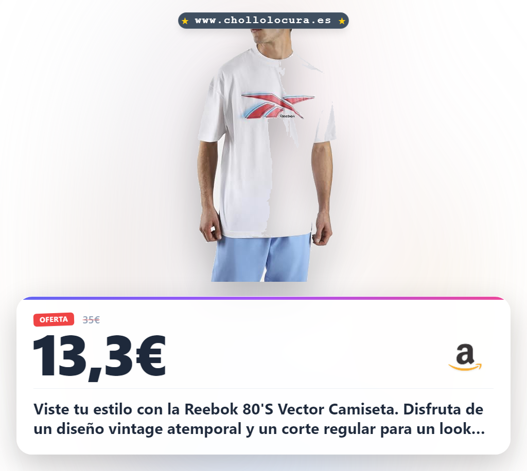 Consigue la camiseta Reebok 80'S Vector de algodón vintage con corte regular al mejor precio del año en oferta histórica.
