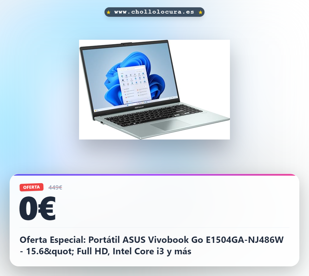 Oferta Especial: Portátil ASUS Vivobook Go E1504GA-NJ486W - 15.6" Full HD, Intel Core i3 y más