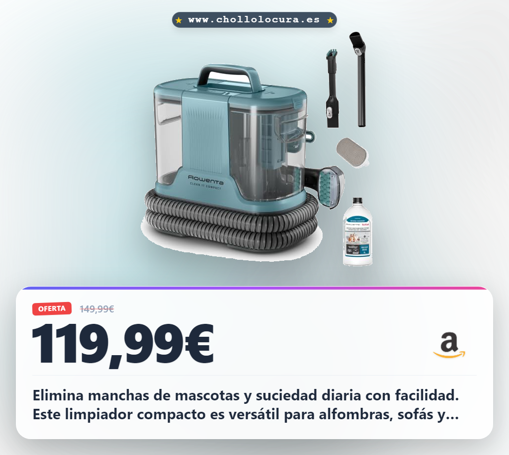 Aprovecha el limpiador portátil Rowenta Clean It Compact para eliminar manchas de mascotas y suciedad diaria al mejor precio