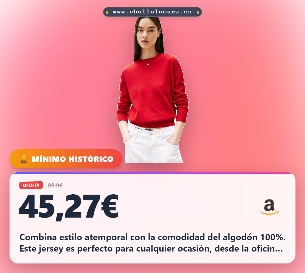 Combina estilo atemporal con la comodidad del algodón 100%. Este jersey es perfecto para cualquier ocasión, desde la oficina hasta salir. ¡Consigue este icono de Tommy Jeans en oferta antes de que se agote!