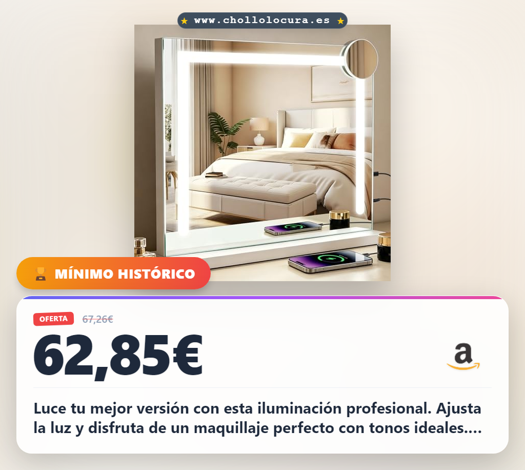 Aprovecha espejo de maquillaje con luz LED y aumento portátil para un look profesional en oferta histórica