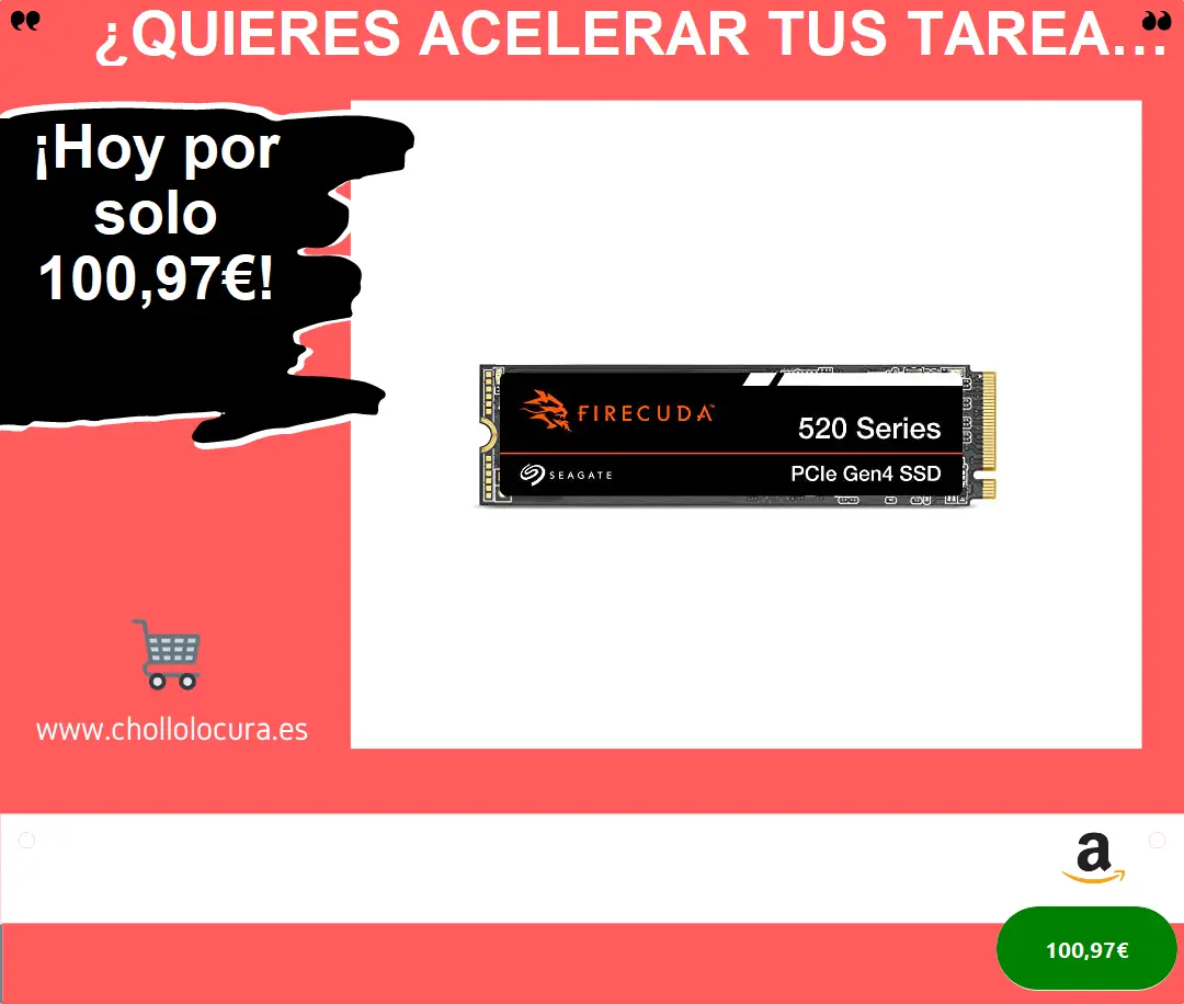¿Quieres acelerar tus tareas y aumentar tu productividad? ¡Descubre el poder del Seagate FireCuda 520 NVMe SSD, 1 TB!