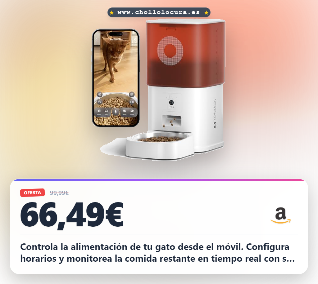 Aprovecha este comedero automático para gatos con cámara de 6L. Monitorea en tiempo real y programa horarios desde la app a precio de chollo