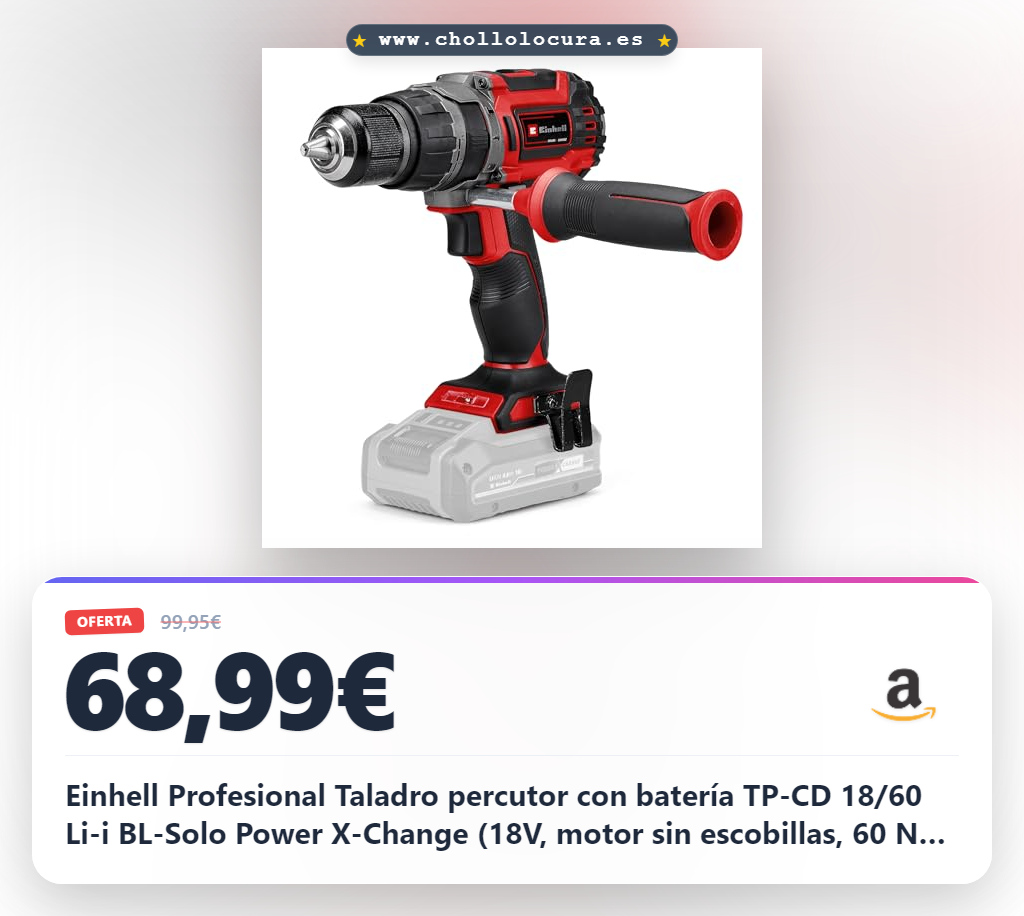 Einhell Profesional Taladro percutor con batería TP-CD 18/60 Li-i BL-Solo Power X-Change (18V, motor sin escobillas, 60 Nm, nº de impactos 32.000 rpm, sin batería)