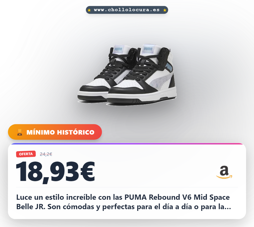 Consigue las zapatillas PUMA Rebound V6 Mid Space Belle Jr con diseño Negro-Lila y Blanco a precio de chollo