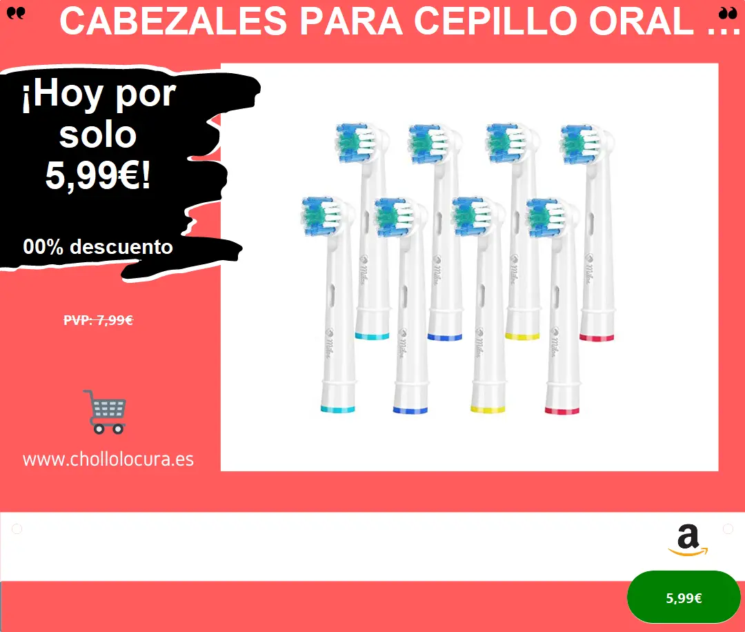 Cabezales para Cepillo Oral B Eléctrico Milos (Paquete de 8), Compatibles con Cabezales de Recambio Oral B, Cabezales de Recambio para Cepillo de Dientes Eléctricos Oral B de Primera Calidad