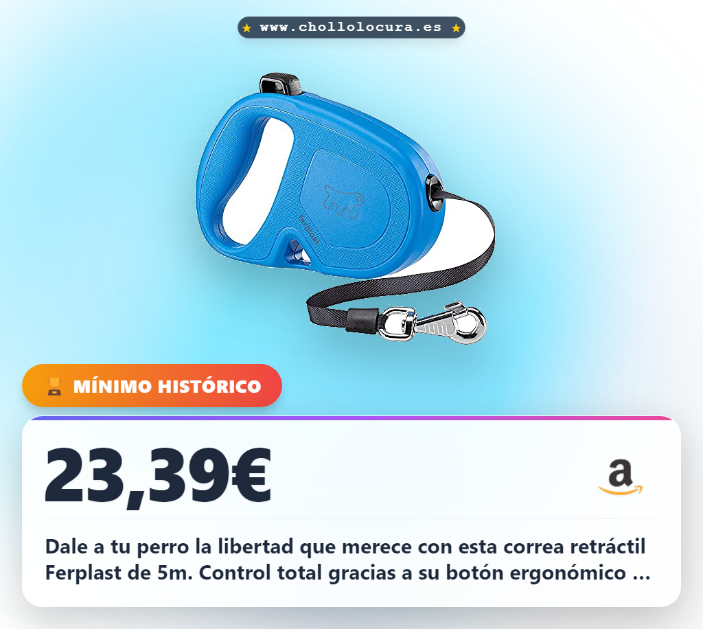 Aprovecha la correa retráctil Ferplast Flippy One Tape L para perros grandes, 5 metros, hasta 50 kg, en oferta histórica