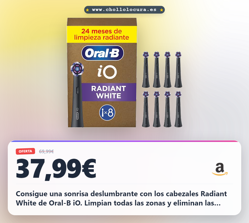 Consigue los cabezales de recambio Oral-B iO Radiant White negros pack de 8 para una limpieza profesional al mejor precio