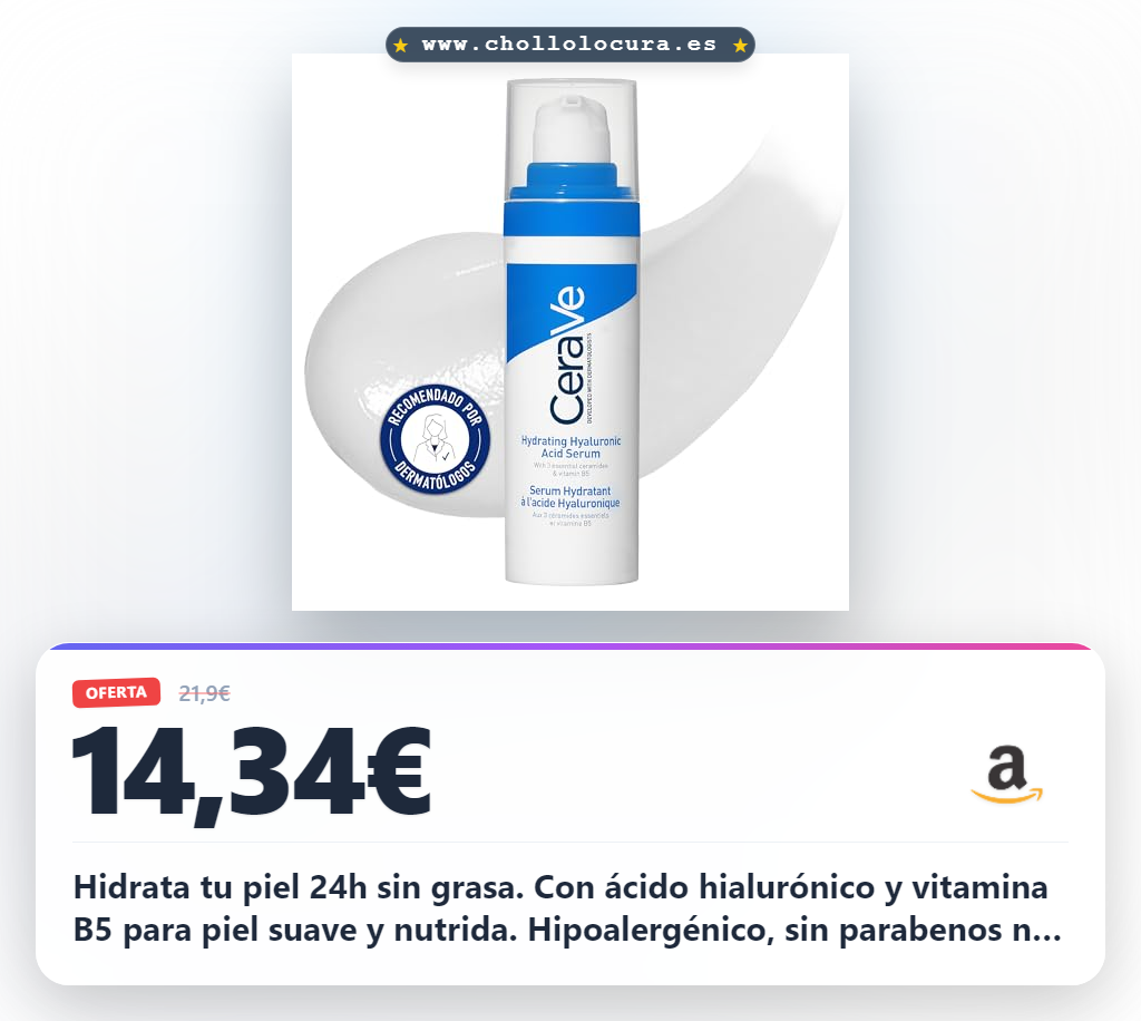 CeraVe Sérum Hidratante con Ácido Hialurónico, Para Todo Tipo de Piel, Cuidado Facial, Nutre, Hidrata y Calma, Restaura la Barrera Cutánea, Textura Ligera, Sin Fragancias ni Parabenos, 30ml