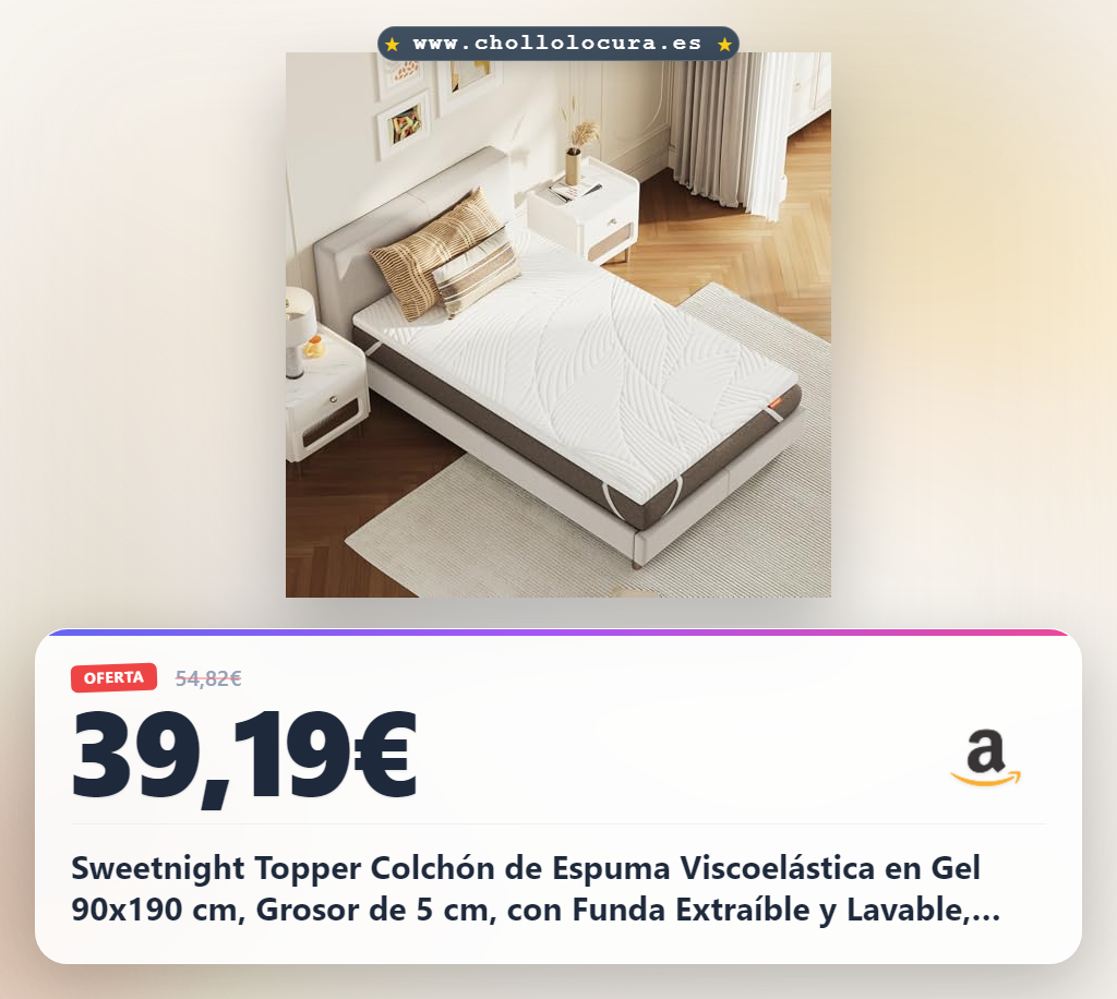 Sweetnight Topper Colchón de Espuma Viscoelástica en Gel 90x190 cm, Grosor de 5 cm, con Funda Extraíble y Lavable, Sobrecolchón de Memory Foam 90x190x5cm, con Correas Elásticas, Blanco