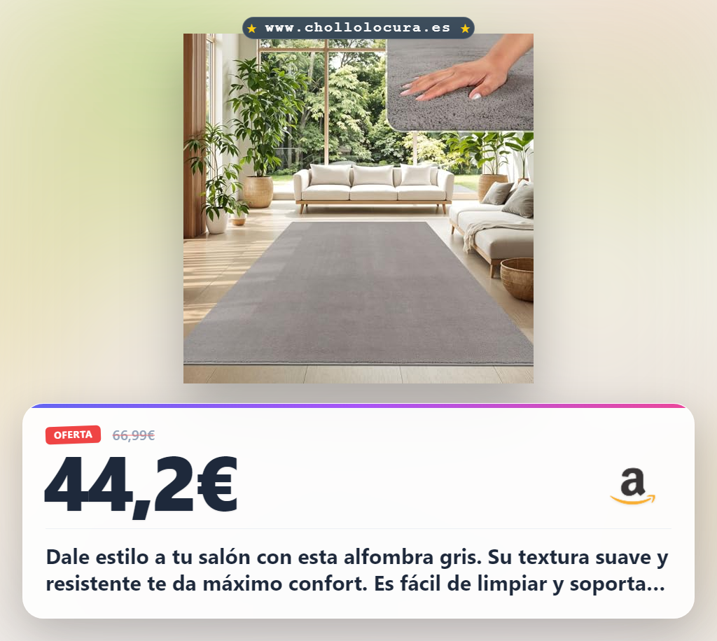 Aprovecha alfombra de salón gris 200x280 cm de poliéster lavable y pelo corto