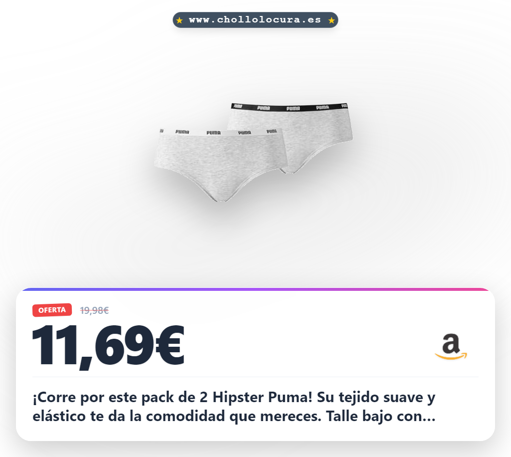 Ahorra el pack de 2 Hipster Puma para mujer en gris, con tejido suave y elástico al mejor precio