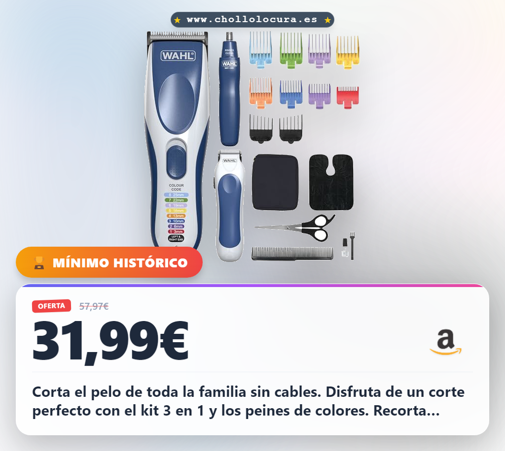 Consigue el kit de corte de pelo Wahl Color Pro Combo 3en1 con afeitadora y recortador de barba al mejor precio