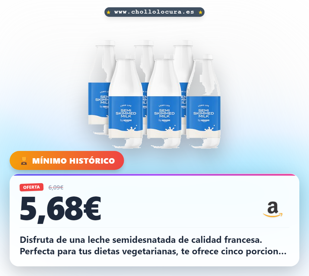 Descubre la leche semidesnatada UHT de Francia en oferta: 6 envases para tus dietas vegetarianas al mejor precio del año.