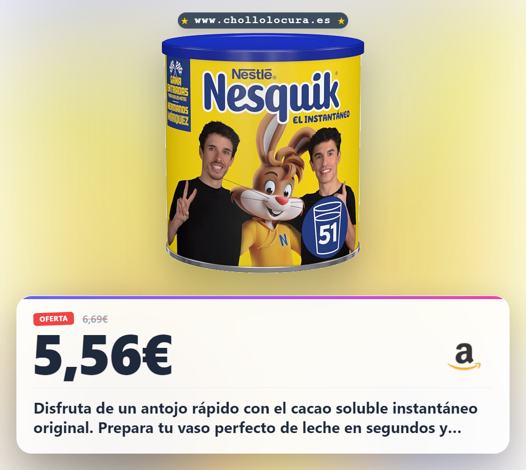 Disfruta de un antojo rápido con el cacao soluble instantáneo original. Prepara tu vaso perfecto de leche en segundos y siente el sabor que amas. Además, obtienes una gran fuente de vitamina D para tu bienestar. La lata es ideal para conservarlo y llevarlo siempre contigo.