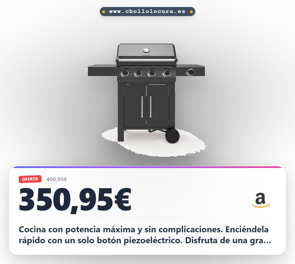 Consigue esta barbacoa de gas de 17kW para 10 personas con 4 quemadores y fácil encendido a precio de chollo