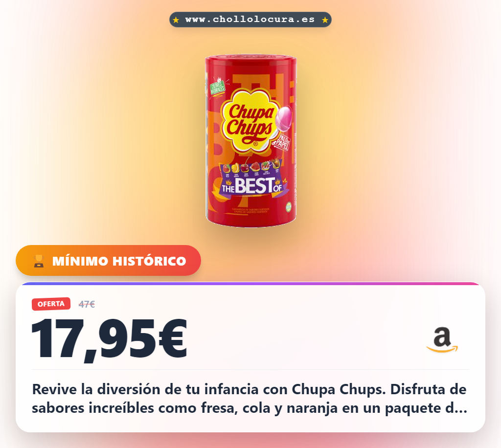 Aprovecha los Chupa Chups con palo de sabores surtidos sin gluten y sin azúcar al mejor precio