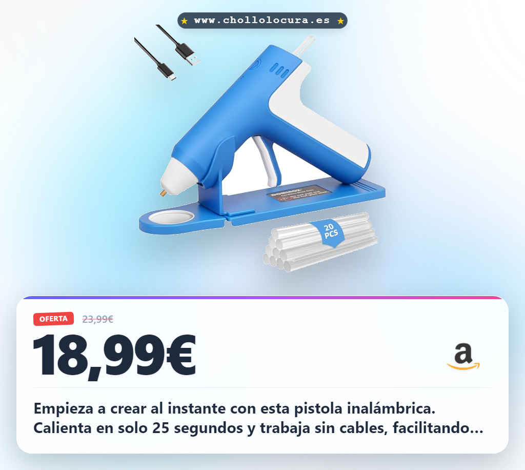 Aprovecha la pistola de pegamento caliente inalámbrica DOMINOX con 20 barras y precalentamiento rápido al mejor precio