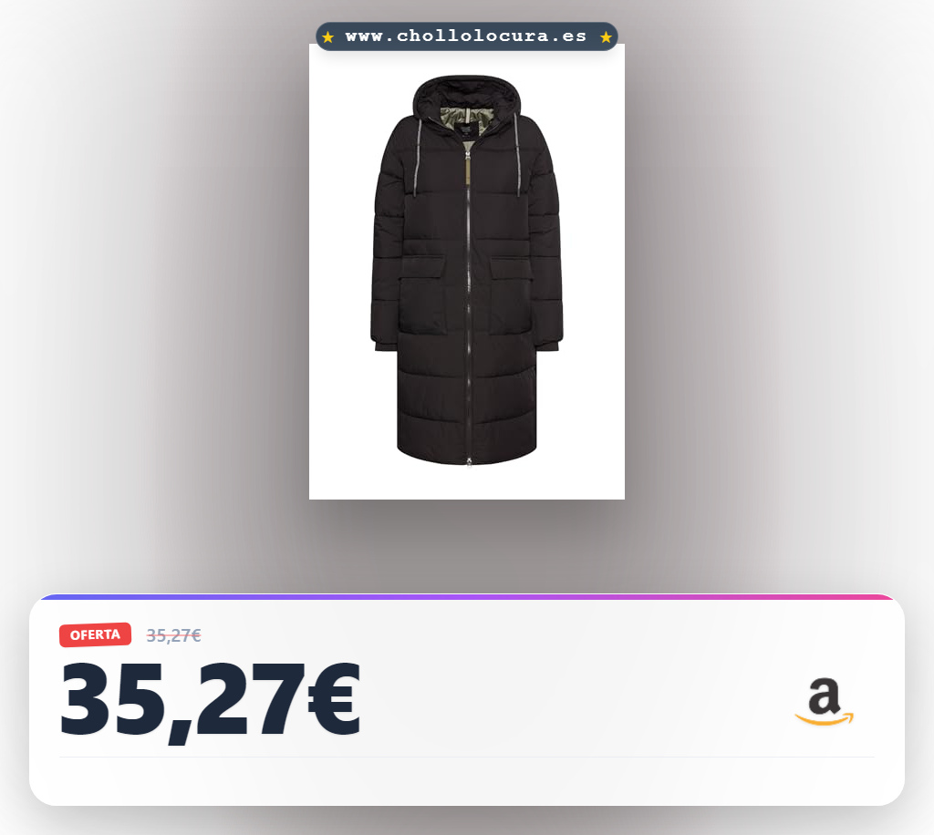 camel active Abrigo acolchado para mujer con dobladillo ajustable y capucha fija, Negro, 44