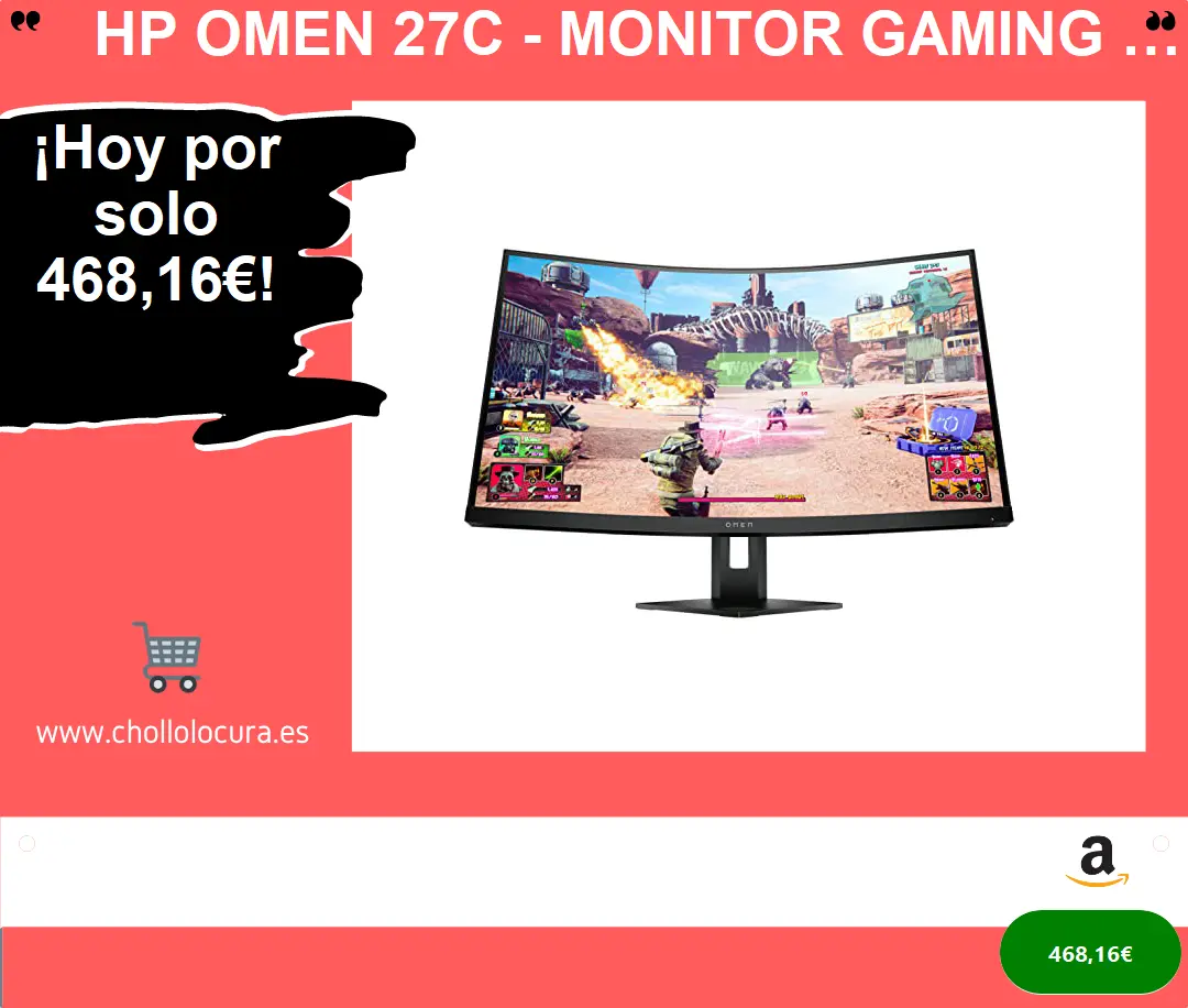 HP OMEN 27c - Monitor Gaming (Pantalla Curva de 27 Pulgadas, Quad HD, 240 Hz, AMD FreeSync Premium, HDMI, DisplayPort, USB Hub 3.2 Gen 2, Tiempo de Respuesta de 1 ms, Modo de luz Azul), Color Negro