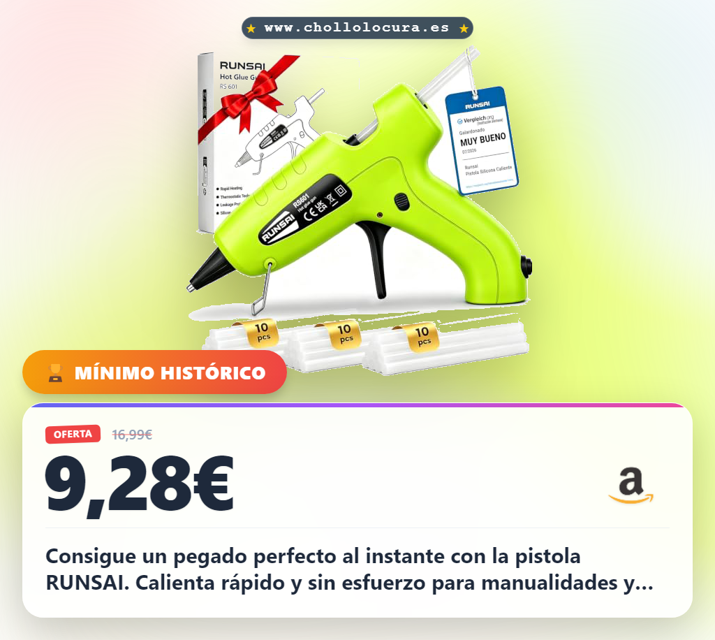 Aprovecha la pistola silicona caliente RUNSAI con 30 barras de pegamento y sistema antigoteo en oferta histórica