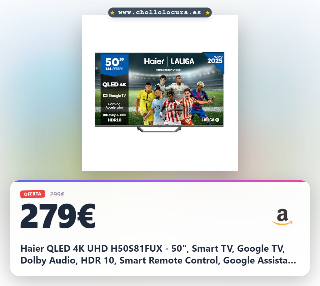 Haier QLED 4K UHD H50S81FUX - 50", Smart TV, Google TV, Dolby Audio, HDR 10, Smart Remote Control, Google Assistant, Bluetooth 5.1, 120Hz Gaming, USB 2.0, DBX TV, HDMI 2.1 x 4, Sin Marcos, 2025