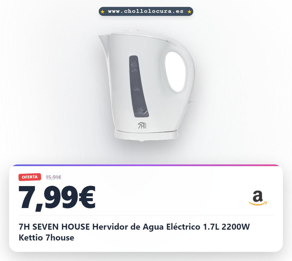 7H SEVEN HOUSE Hervidor de Agua Eléctrico 1.7L 2200W Kettio 7house