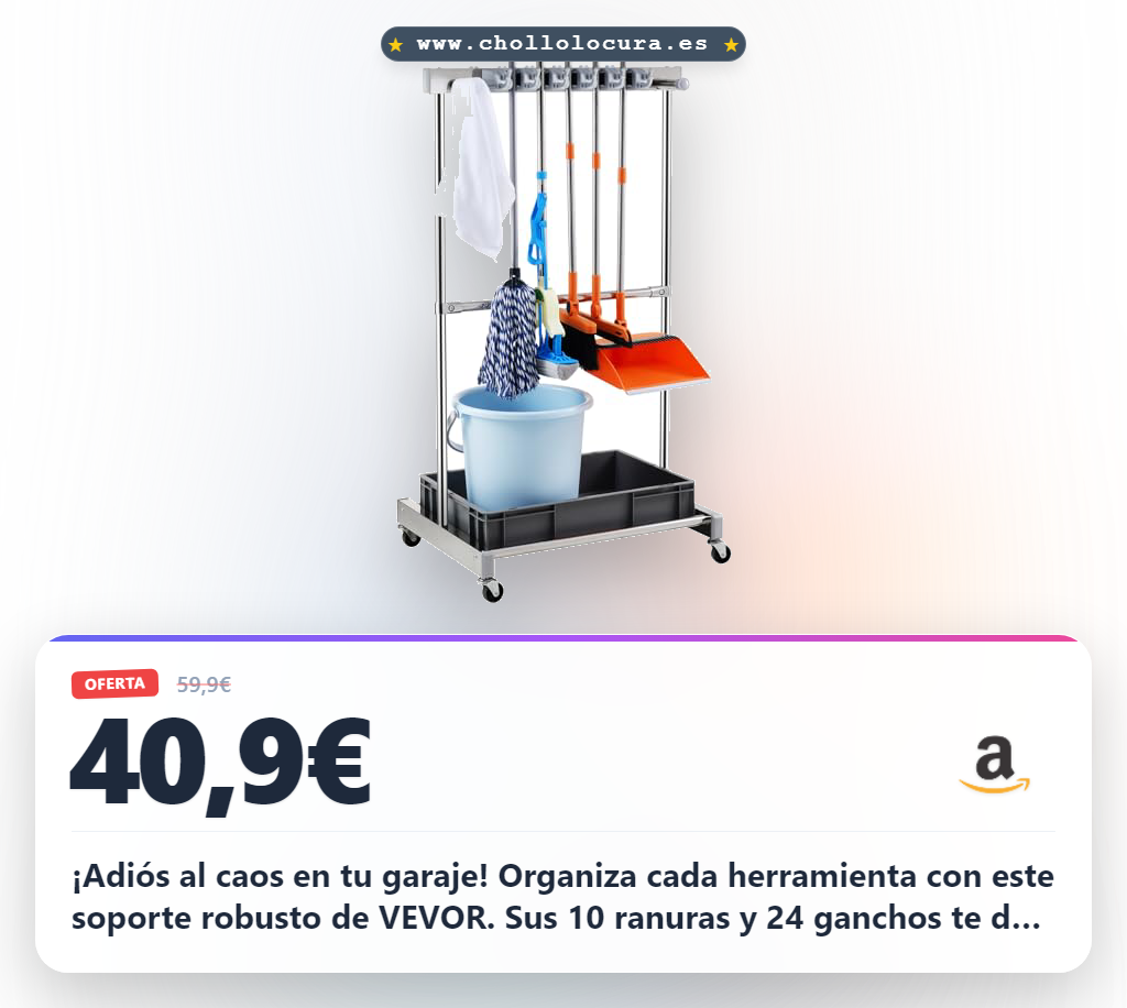 Consigue este organizador de herramientas para jardín y garaje con 10 ranuras y ruedas al mejor precio
