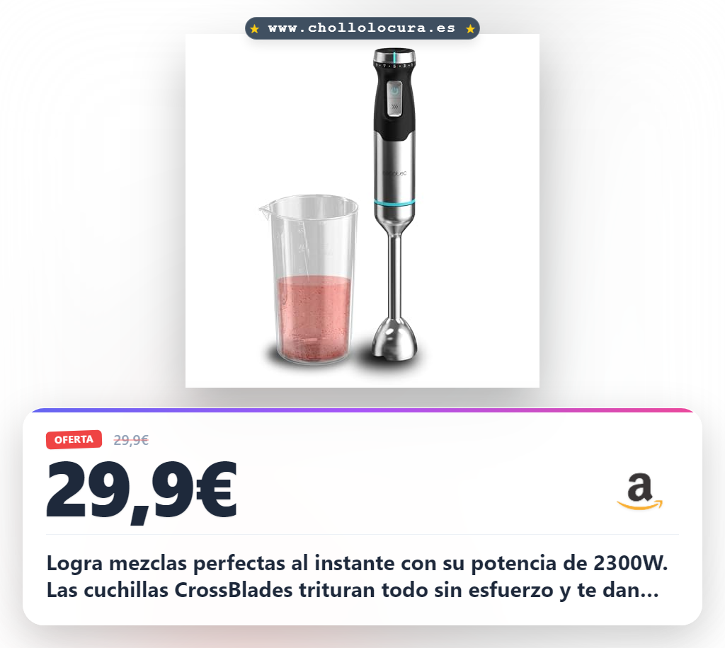 Consigue la batidora de mano Power Pulsar 2300W con cuchillas de acero inox y campana antisalpicaduras al mejor precio