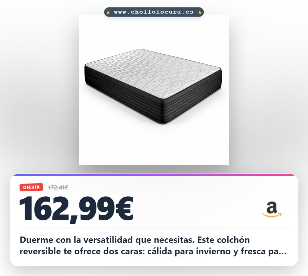 Aprovecha este colchón viscoelástico reversible para invierno y verano con firmeza media-alta al mejor precio