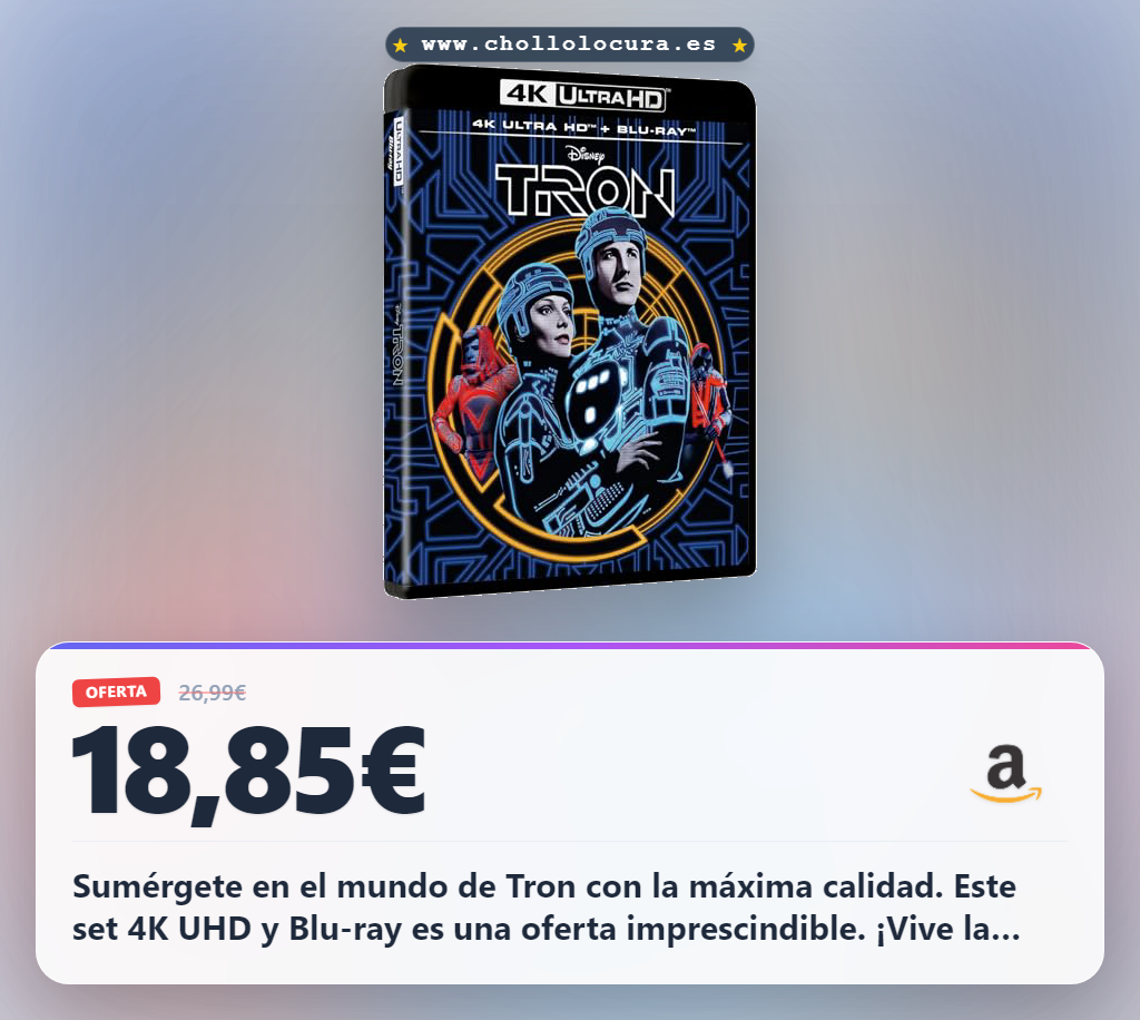 Obtén Tron (1982) de Steven Lisberger en 4K UHD y Blu-ray, el clásico cinematográfico al mejor precio