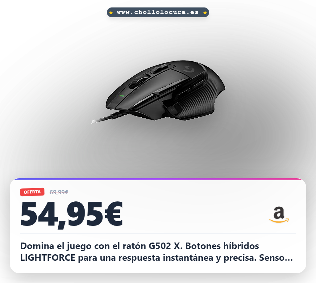 Consigue el ratón gaming Logitech G502 X con interruptores LIGHTFORCE y sensor HERO 25K al mejor precio