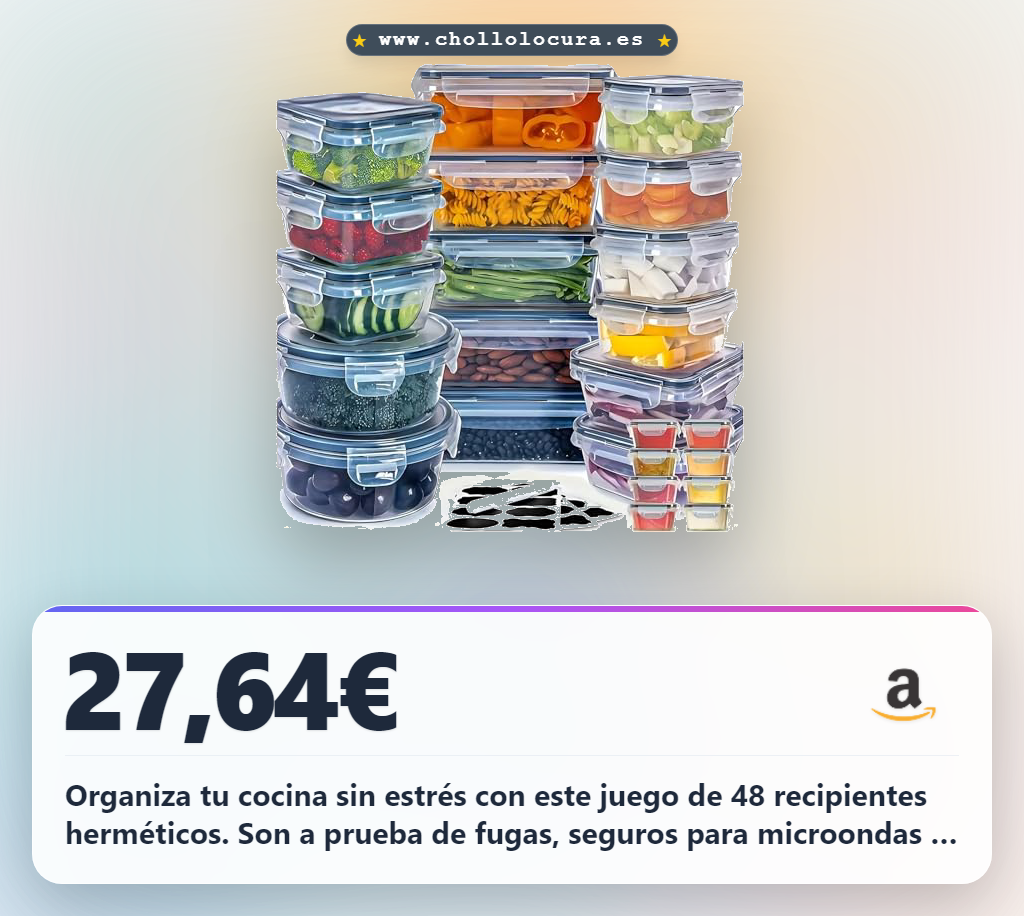 Aprovecha este juego de 48 recipientes herméticos sin BPA para guardar alimentos en oferta histórica