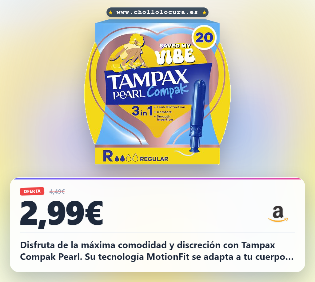 Aprovecha los tampones Tampax Compak Pearl con aplicador y protección Leakguard para máxima discreción