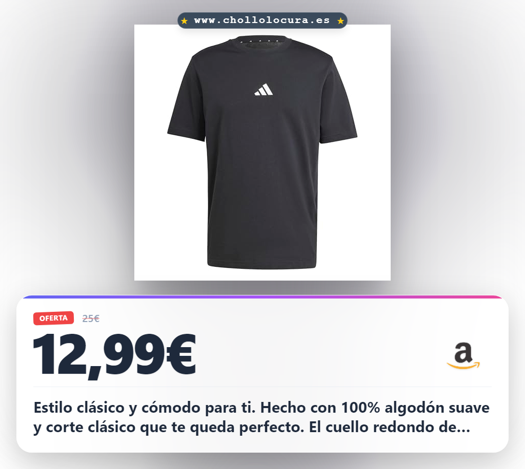 Consigue la camiseta adidas Hombre Essentials con logo pequeño en algodón 100% en oferta