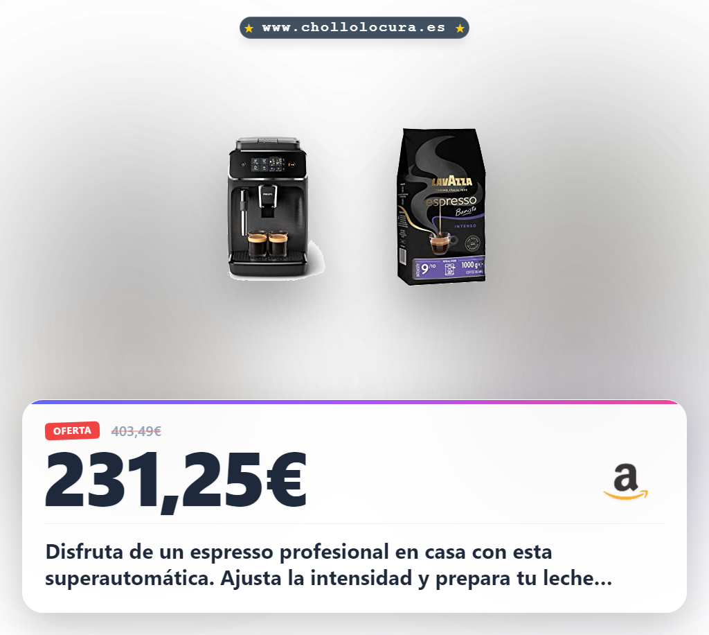 Consigue la Philips Superautomática EP2220/10 con espumador de leche y Lavazza Espresso Barista intenso.
