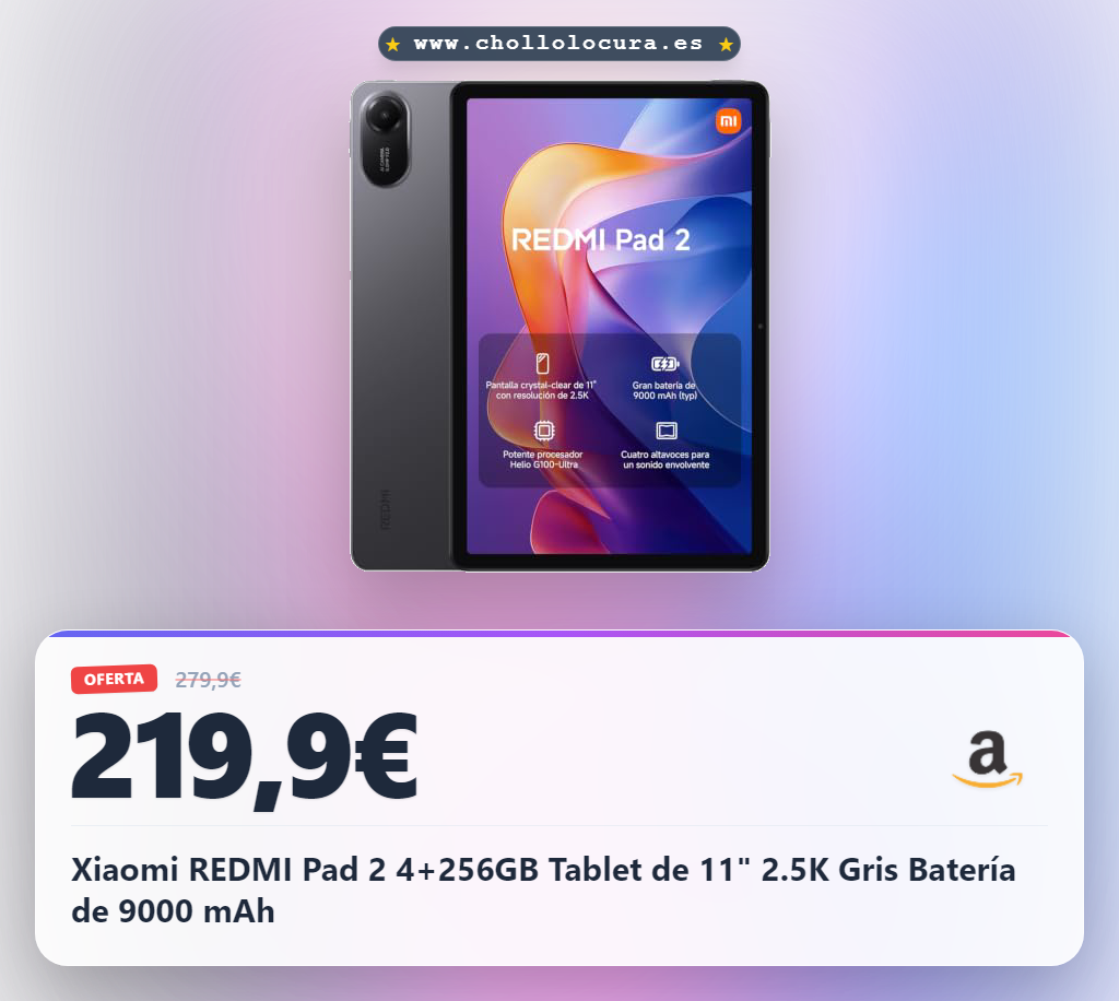 Xiaomi REDMI Pad 2 4+256GB Tablet de 11" 2.5K Gris Batería de 9000 mAh