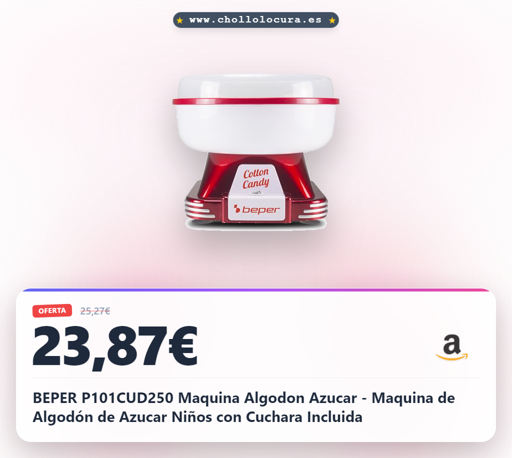 BEPER P101CUD250 Maquina Algodon Azucar - Maquina de Algodón de Azucar Niños con Cuchara Incluida