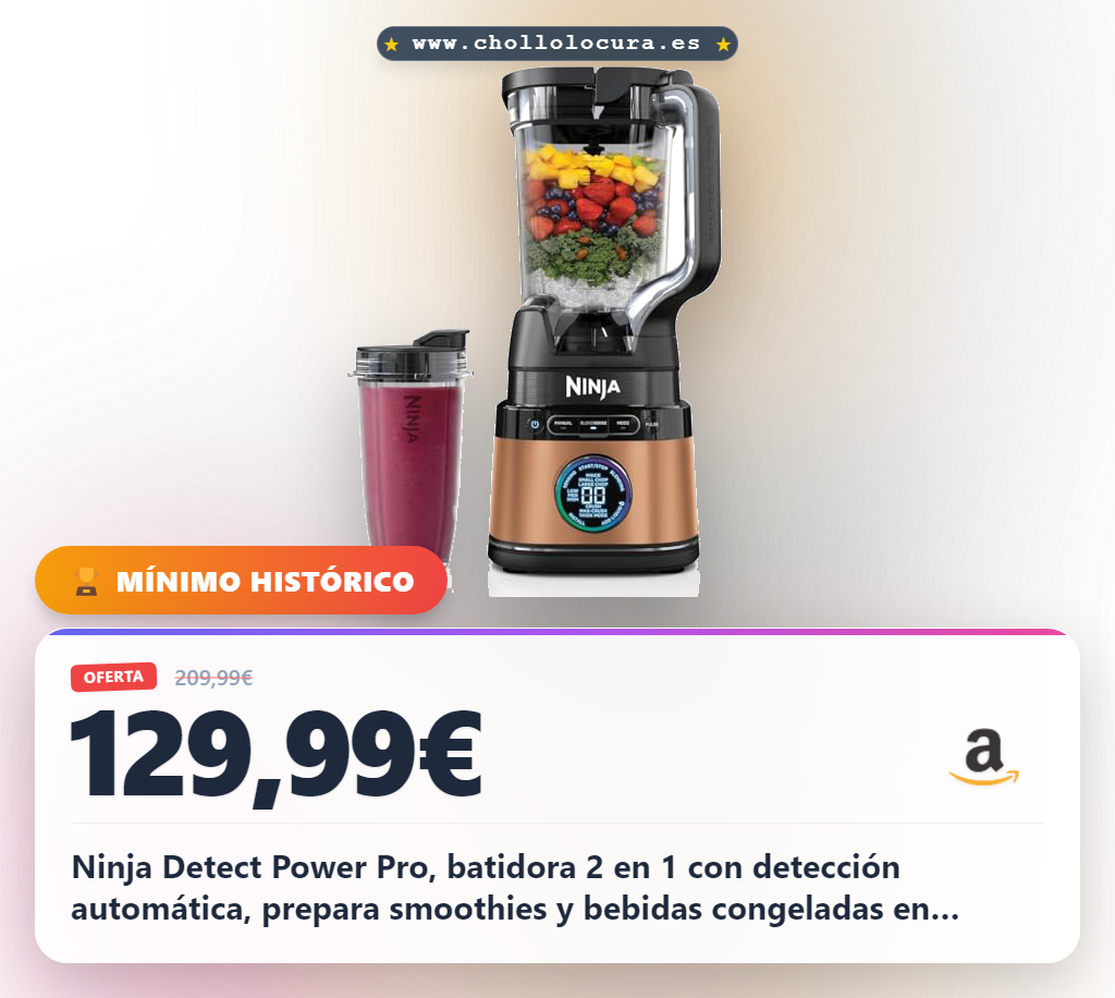Ninja Detect Power Pro Batidora 2 en 1 (1200W), con jarra de 2 L (capacidad máx. 1900 ml) y 2 vasos, para smoothies, picar verduras y mezclar bebidas congeladas, negro/cobre, TB301EUCP