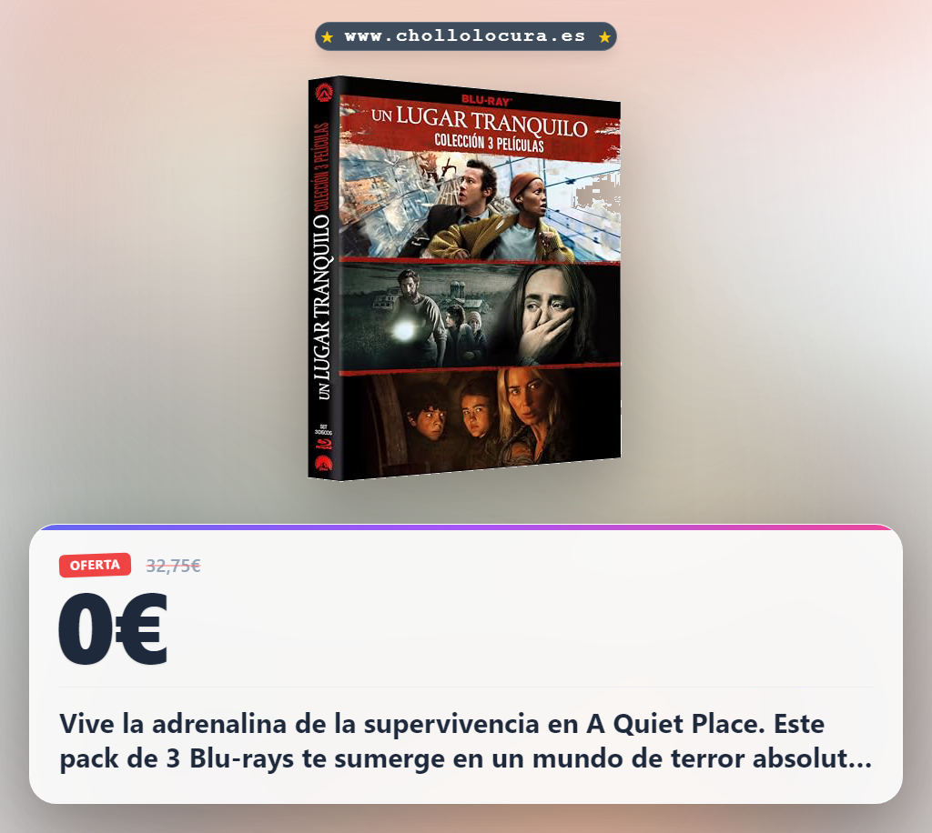 Consigue el pack de 3 Blu-ray de A Quiet Place. Disfruta de la experiencia de terror y supervivencia en un mundo sin sonido.