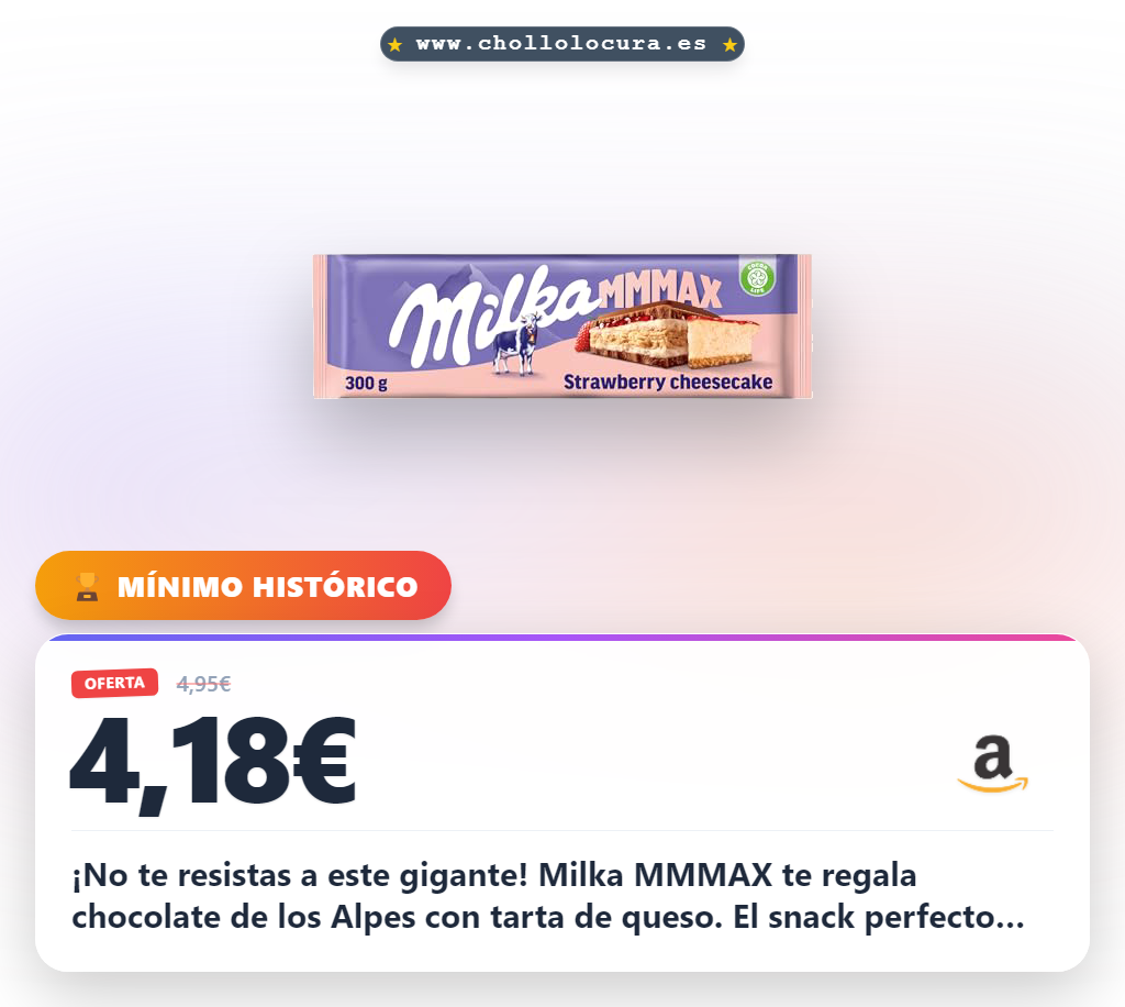 Disfruta esta Milka MMMAX gigante: chocolate con leche y tarta de queso al mejor precio.
