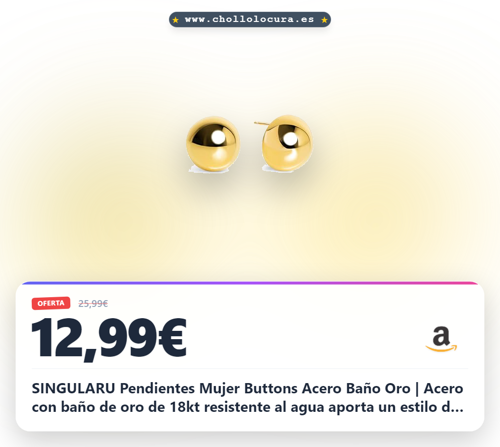 SINGULARU Pendientes Mujer Buttons Acero Baño Oro | Acero con baño de oro de 18kt resistente al agua aporta un estilo de tendencia con diseño de botón.
